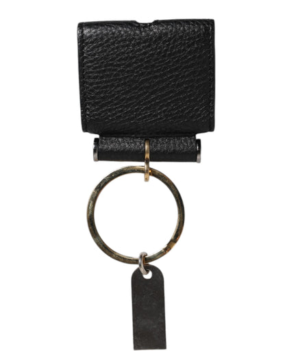 Dolce & Gabbana Black Leather Strap Gold Metal Logo Plaque Airpods Case