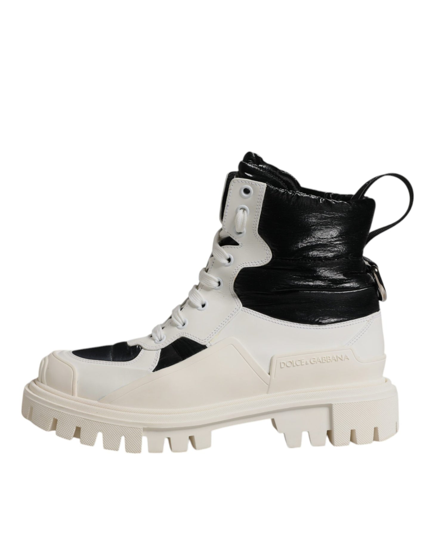 Dolce & Gabbana White Padded Mid Calf Lace Up Boots Shoes