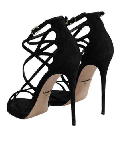 Dolce & Gabbana Black Leather Stiletto Heels Sandals Shoes