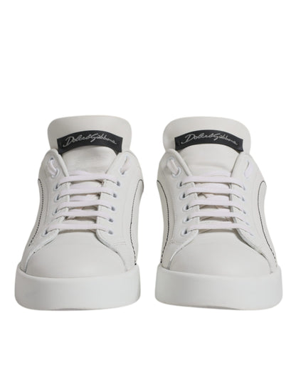 Dolce & Gabbana White Black Leather Low Top Sneakers Shoes
