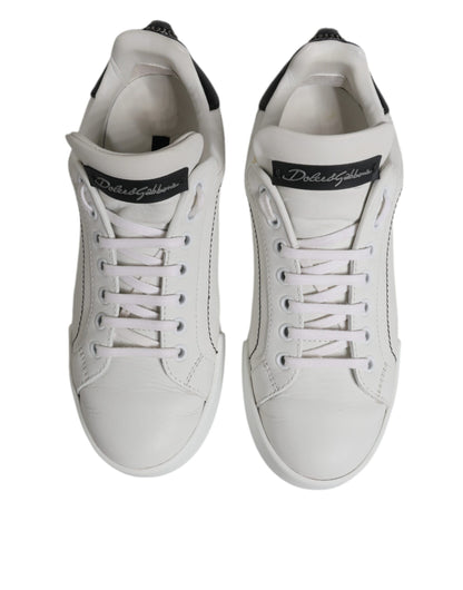 Dolce & Gabbana White Black Leather Low Top Sneakers Shoes