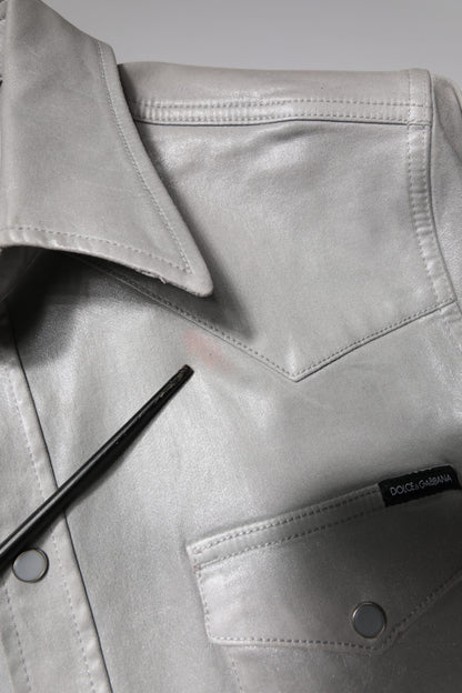 Dolce & Gabbana Metallic Gray Cotton Button Down Shirt