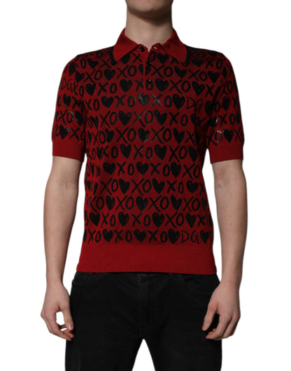 Dolce & Gabbana Red Cotton XOXO Collared Polo T-shirt