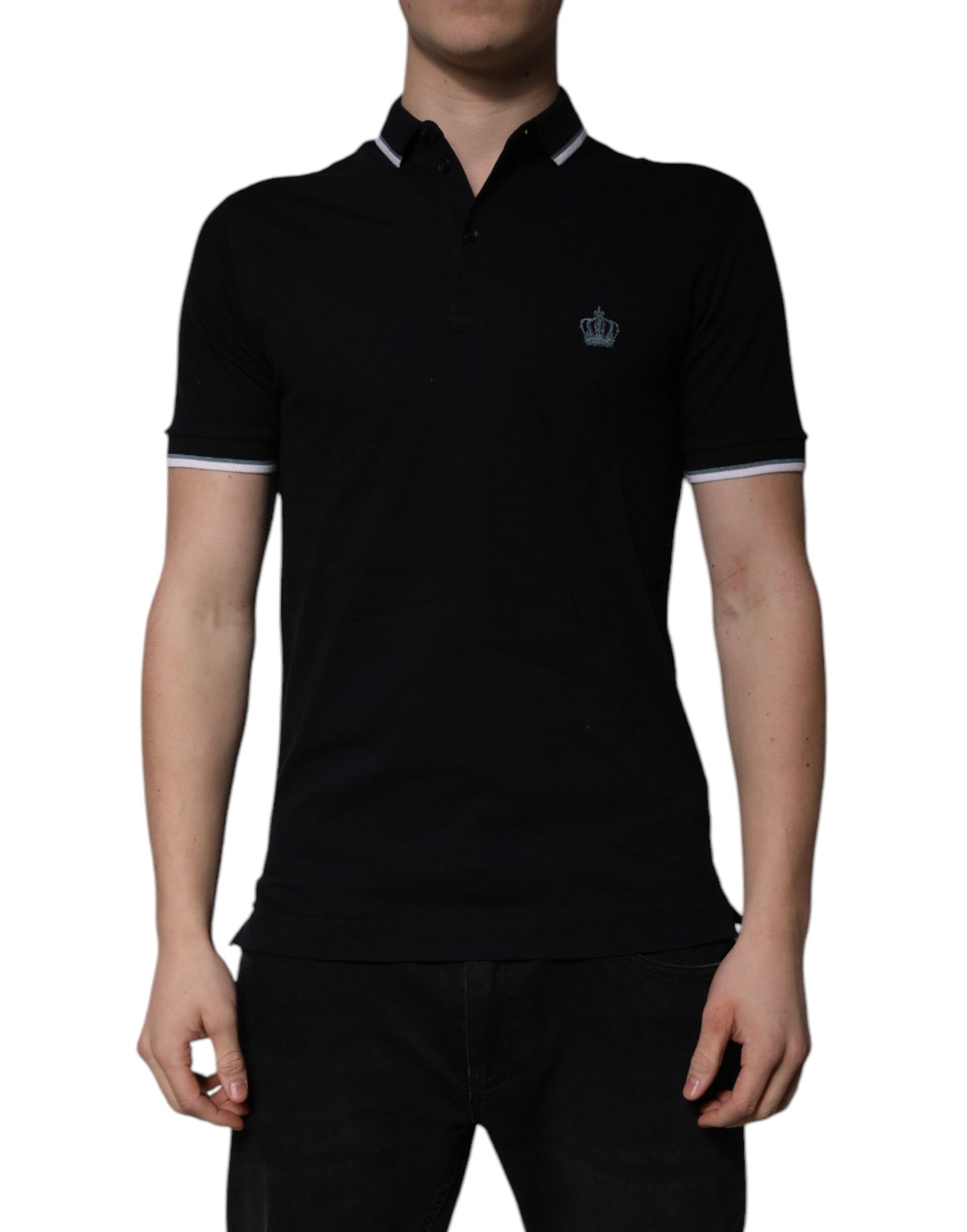 Dolce & Gabbana Black Cotton Crown Collared Polo T-shirt