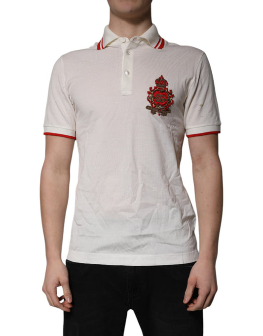 Dolce & Gabbana White Cotton Logo Collared Polo Men T-shirt