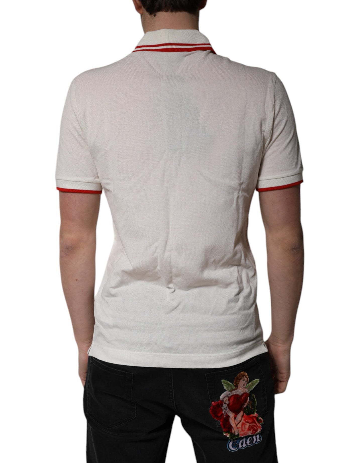 Dolce & Gabbana White Cotton Logo Collared Polo Men T-shirt