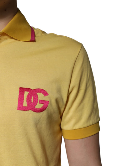 Dolce & Gabbana Yellow Cotton Logo Collared Polo T-shirt