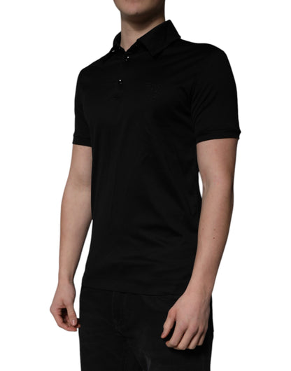 Dolce & Gabbana Black Cotton Collared Polo T-shirt