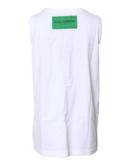 Dolce & Gabbana White Floral Printed Cotton Sleeveless T-shirt
