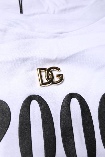 Dolce & Gabbana White Print Lace-Up Cotton Crew Neck T-shirt