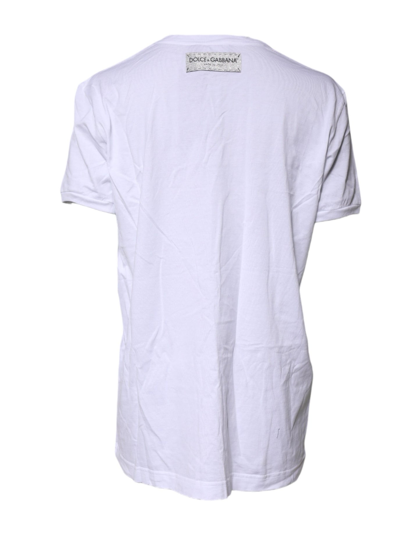 Dolce & Gabbana White Cotton Printed Round Neck Top T-shirt