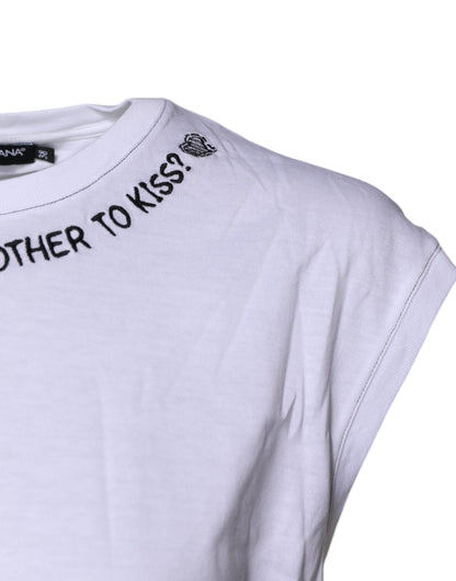 Dolce & Gabbana White Cotton Sleeveless Printed Tank T-shirt