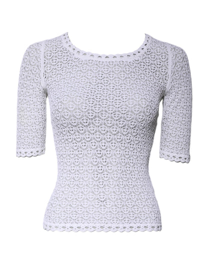 Dolce & Gabbana White Viscose Short Sleeve Crochet Top