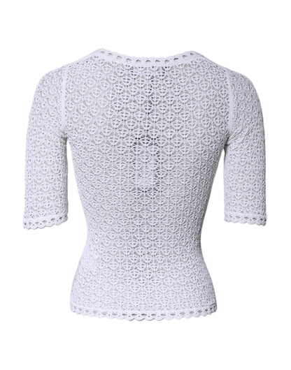 Dolce & Gabbana White Viscose Short Sleeve Crochet Top