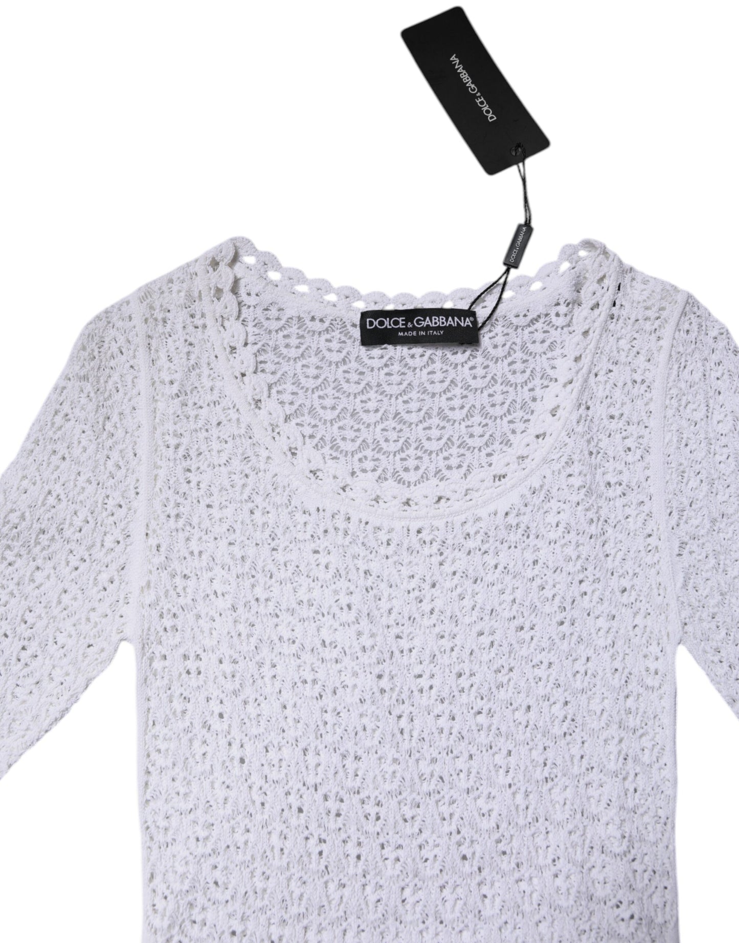 Dolce & Gabbana White Viscose Short Sleeve Crochet Top