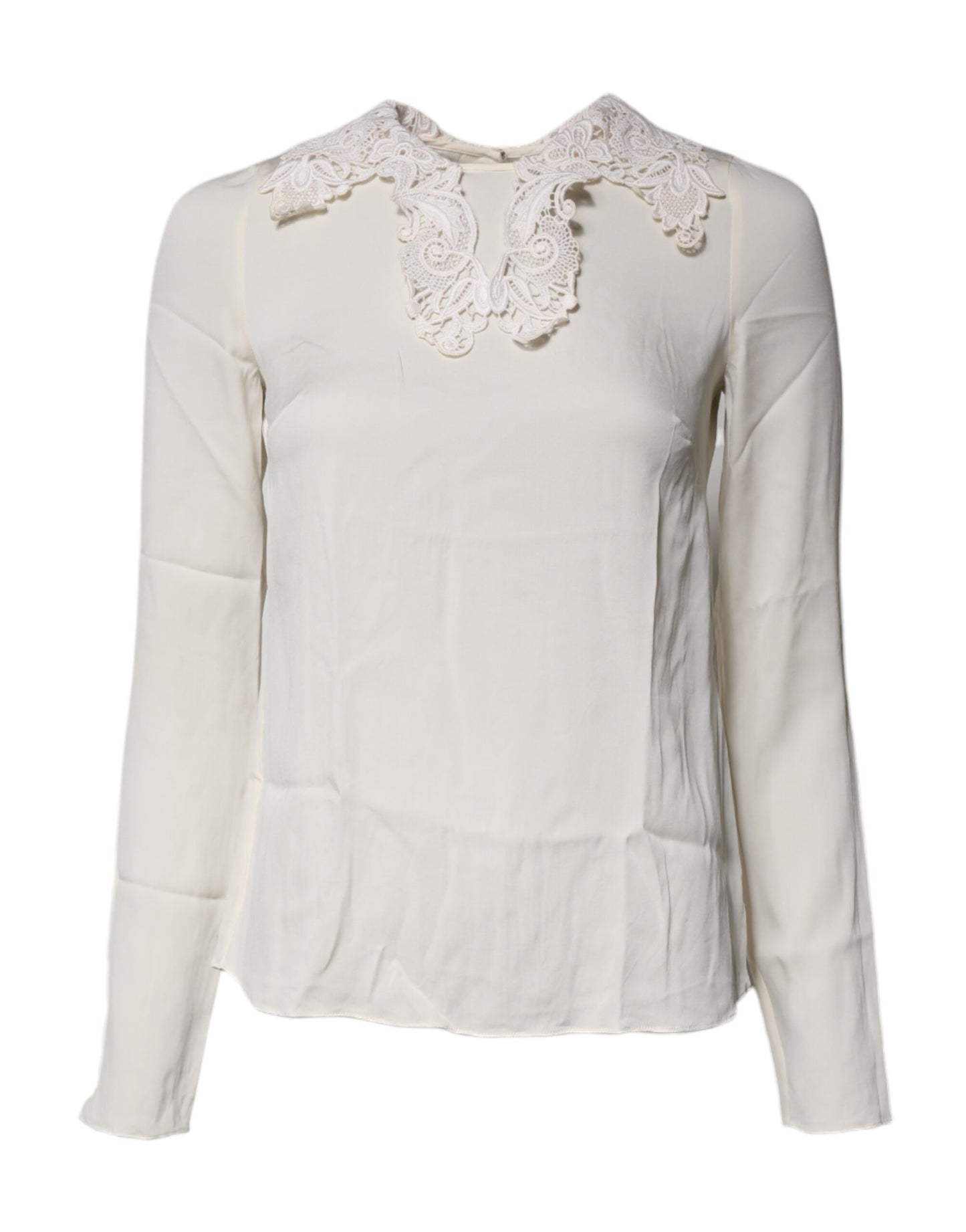 Dolce & Gabbana Cream Floral Lace Long Sleeves Blouse Top