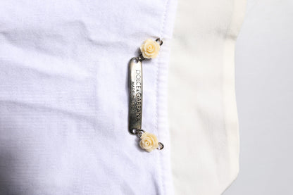 Dolce & Gabbana White Cotton Silk Blend Ascot Collar T-shirt