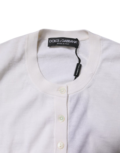 Dolce & Gabbana Cream Cashmere Knit Cropped Cardigan Sweater