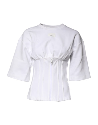 Dolce & Gabbana White Cotton Blend 3/4 Sleeves Blouse Top