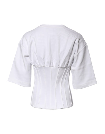 Dolce & Gabbana White Cotton Blend 3/4 Sleeves Blouse Top