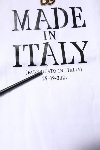 Dolce & Gabbana White Printed Round Neck Top Cotton T-shirt