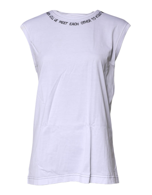 Dolce & Gabbana White Cotton Sleeveless Printed Tank T-shirt