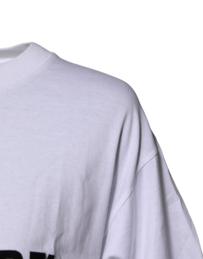 Dolce & Gabbana White Printed Round Neck Top Cotton T-shirt