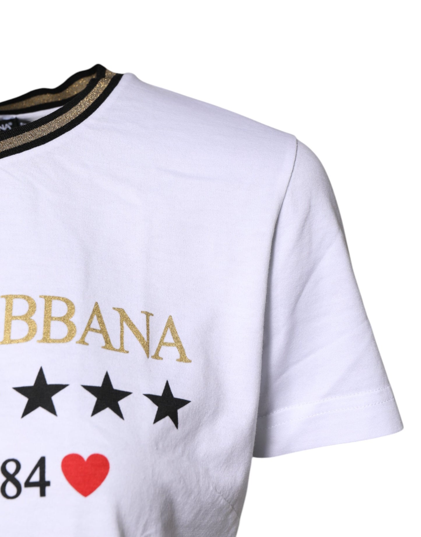 Dolce & Gabbana White Printed Round Neck Top Cotton T-shirt