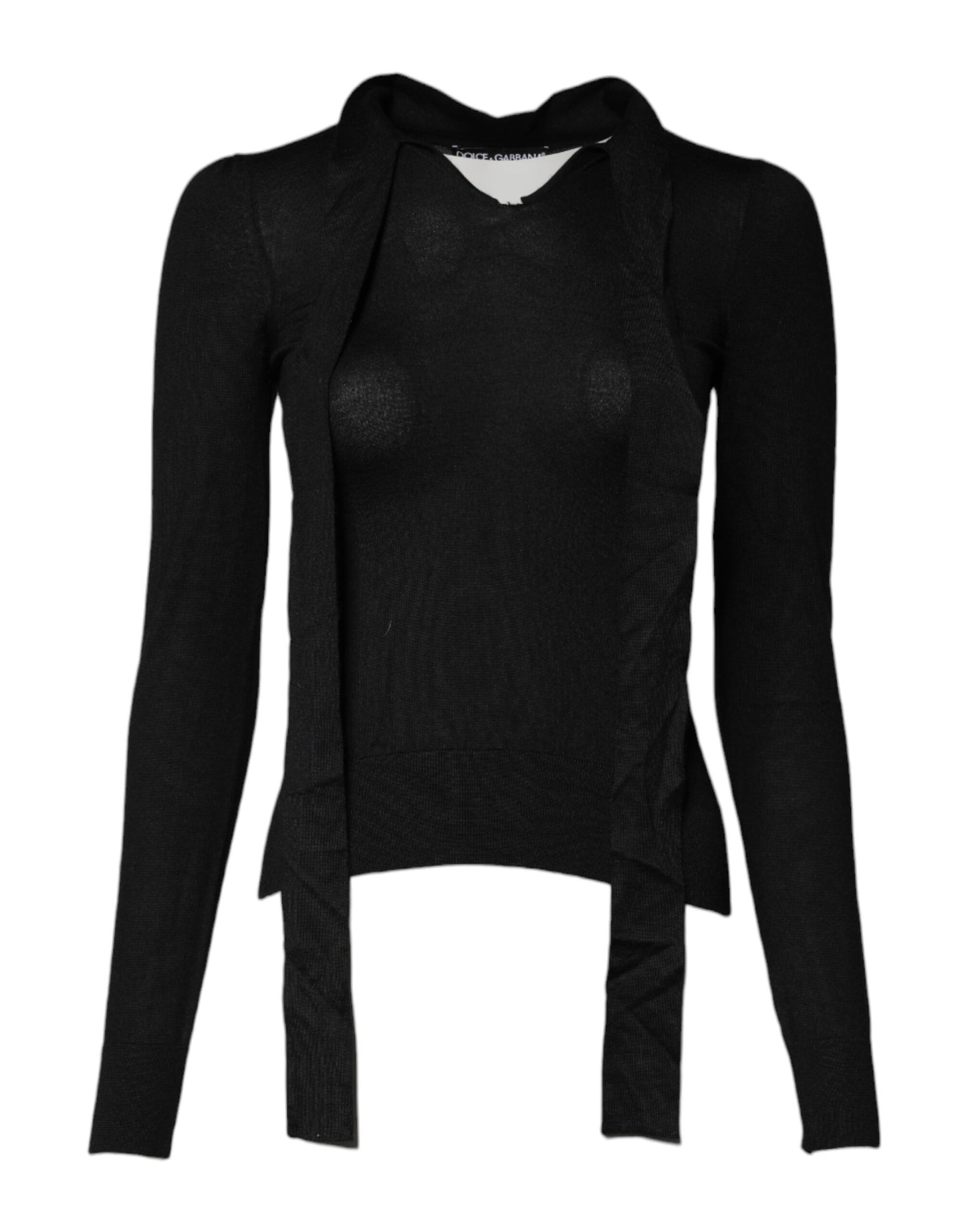 Dolce & Gabbana Black Cashmere Ascot Collar Long Sleeve Top
