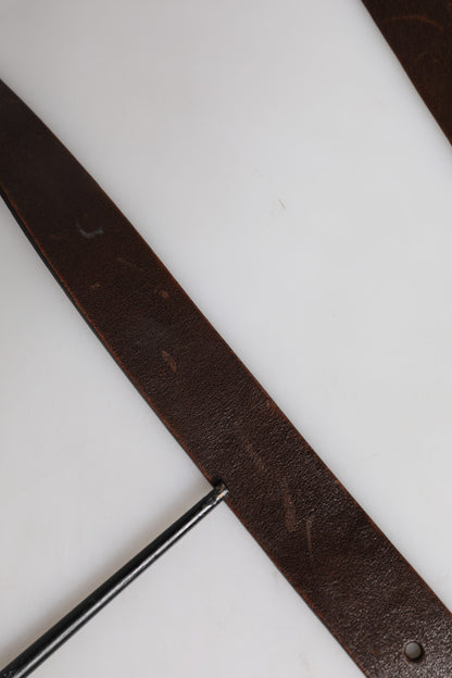 Dolce & Gabbana Brown Leather Classic Metal Logo Buckle Belt