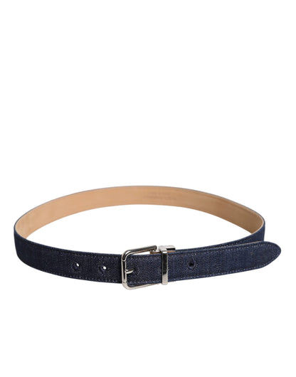 Dolce & Gabbana Blue Denim Silver Logo Metal Waist Buckle Belt