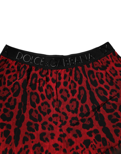 Dolce & Gabbana Red Leopard Print Viscose Bermuda Shorts