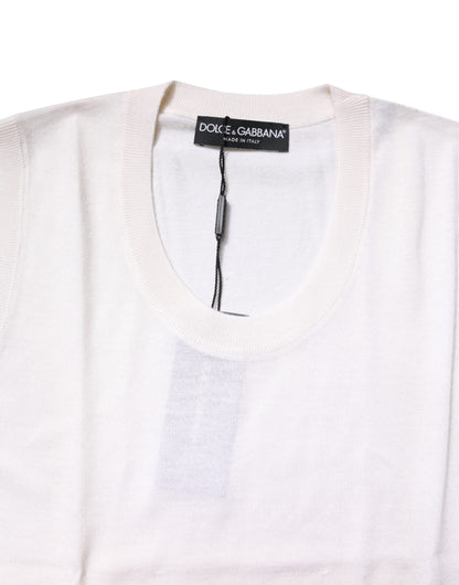 Dolce & Gabbana White Sleeveless Cashmere Round Neck Tank Top