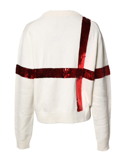 Dolce & Gabbana White Sequined Crew Neck Pullover Sweater