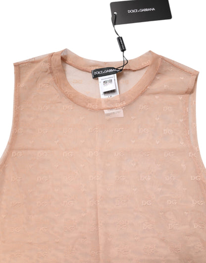 Dolce & Gabbana Beige Nylon Logo Monogram Sleeveless Tank Top