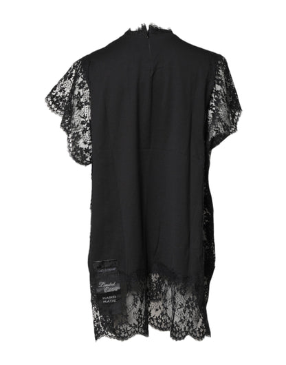 Dolce & Gabbana Black Lace Sheer Sacred Heart Crew Neck Top