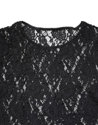 Dolce & Gabbana Black Floral Lace Long Sleeves Pullover Top
