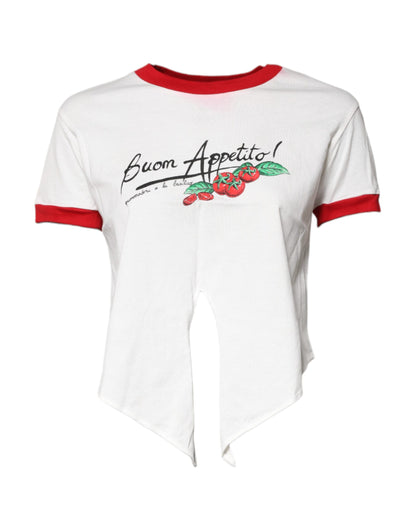 Dolce & Gabbana White Printed Round Neck Cropped Top T-shirt