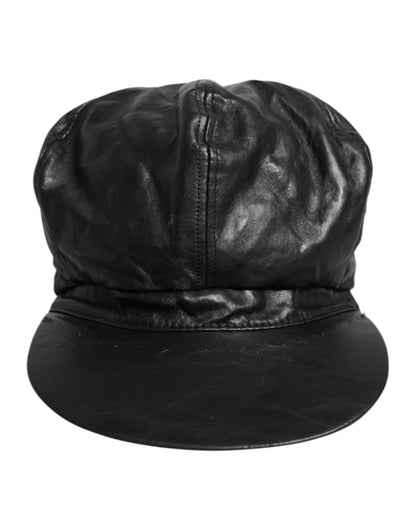 Dolce & Gabbana Black Calf Newsboy Capello Cabbie Hat