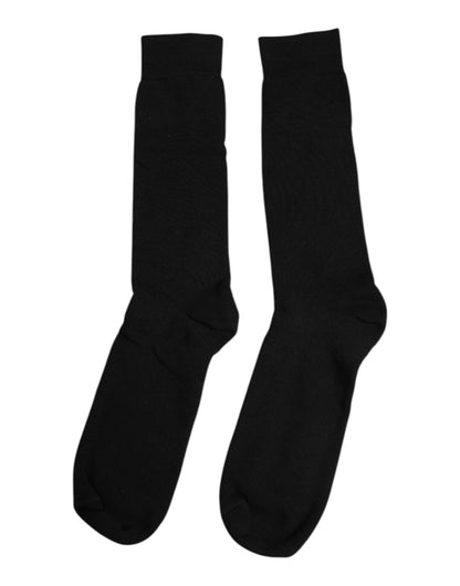 Dolce & Gabbana Black Solid Cotton Mid Calf Men Socks