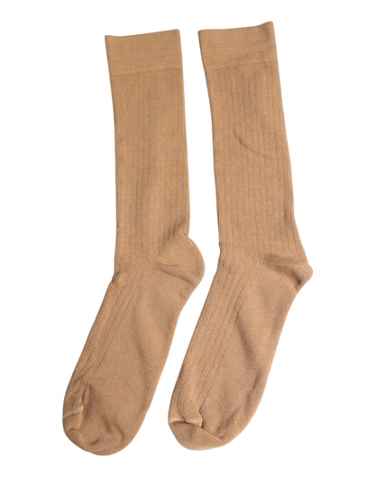 Dolce & Gabbana Brown Solid Cotton Mid Calf Men Socks