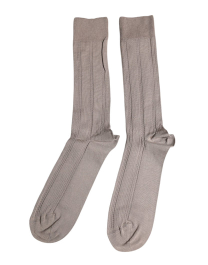 Dolce & Gabbana Brown Cotton Stretch Logo Over Calf Socks