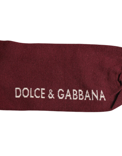 Dolce & Gabbana Burgundy Stretch Logo Print Mid Calf Socks
