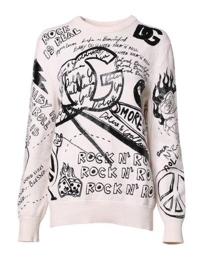 Dolce & Gabbana White Black Logo Print Women Pullover Sweater