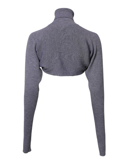 Dolce & Gabbana Gray Wool Knit Turtleneck Cropped Top Sweater