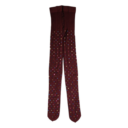 Dolce & Gabbana Maroon Nylon Crystal Embellished Pantyhose Tights