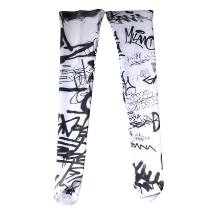 Dolce & Gabbana White Graffiti Cotton Over Calf Stockings Socks