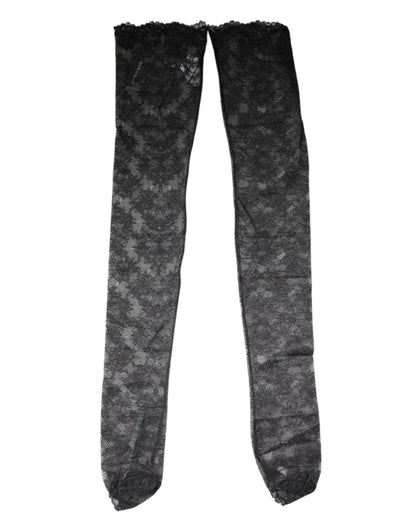 Dolce & Gabbana Black Floral Lace Cotton Stretch Stockings Socks