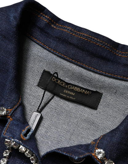 Dolce & Gabbana Blue Denim Cotton Crystal Embellished Jacket