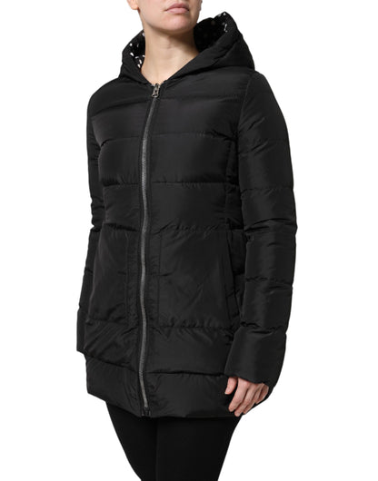 Dolce & Gabbana Black Puffer Hooded Zip Reversible Jacket